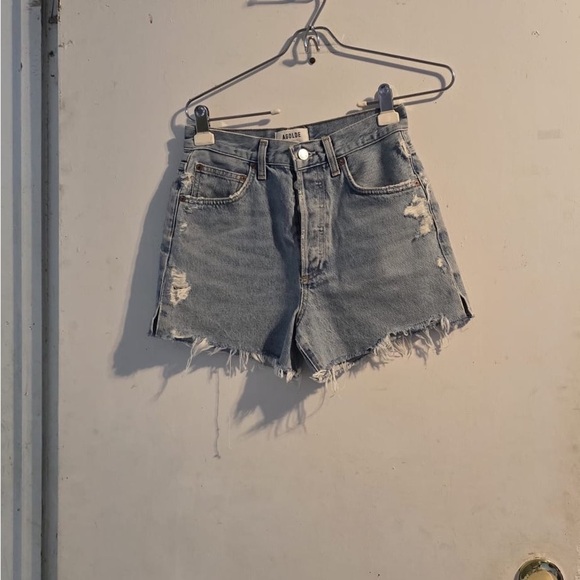 Agolde Distressed Blue Jean Shorts - Picture 2 of 12